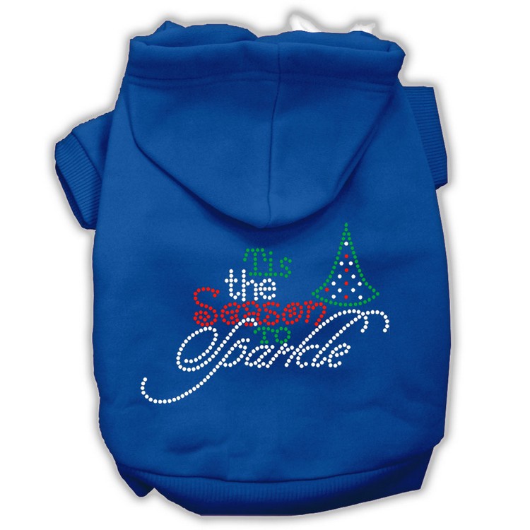 Tis the Season to Sparkle Rhinestone Dog Hoodie Blue XXL